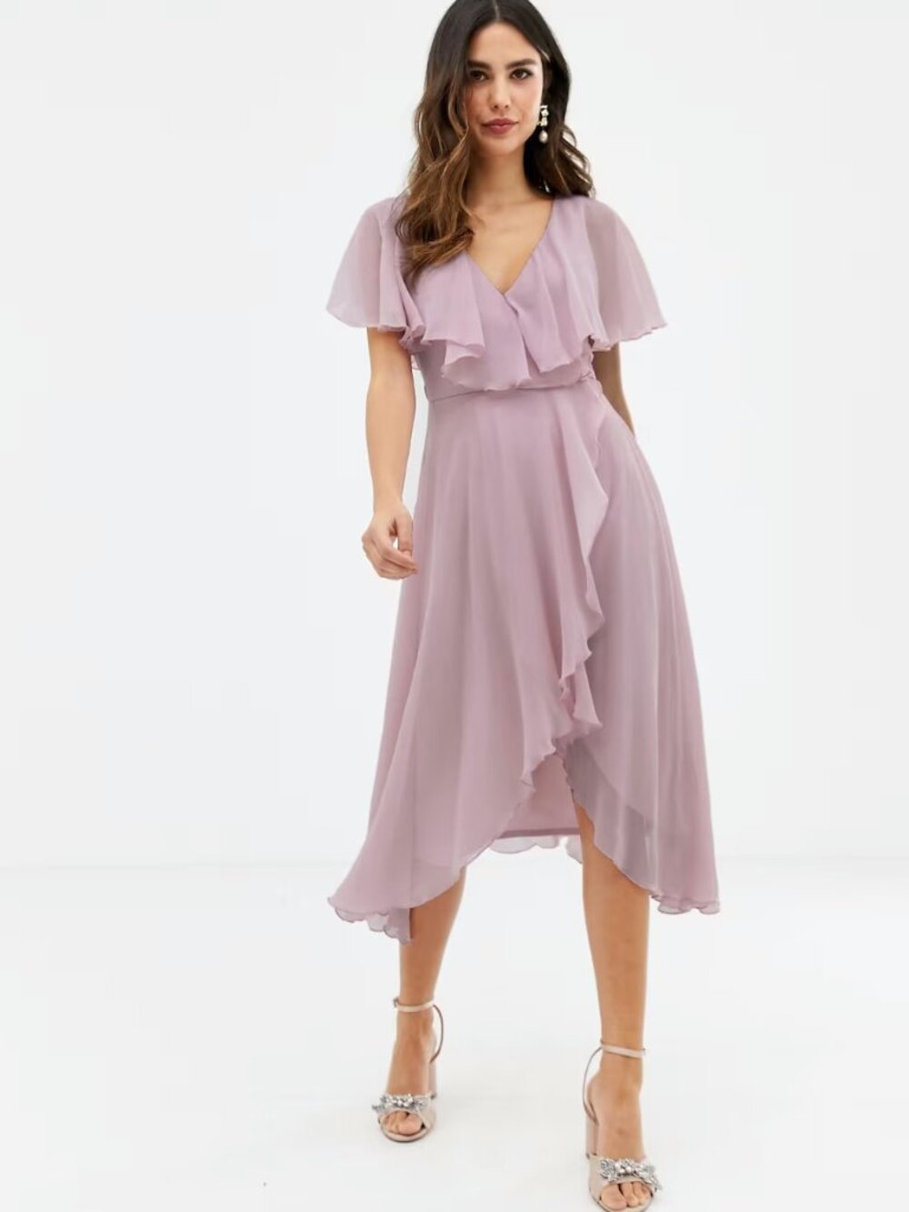 ASOS Cape Back Dipped Hem Midi Dress - Soft Blush